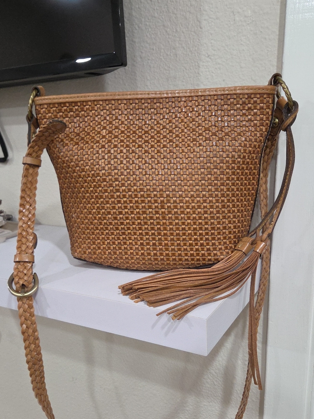 Patricia Nash Woven Crossbody Shoulder Bag - Tan